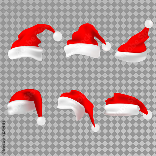 Santa Claus red hat silhouette. Santa red hat isolated on transparent background. Santa hat. Vector illustration.