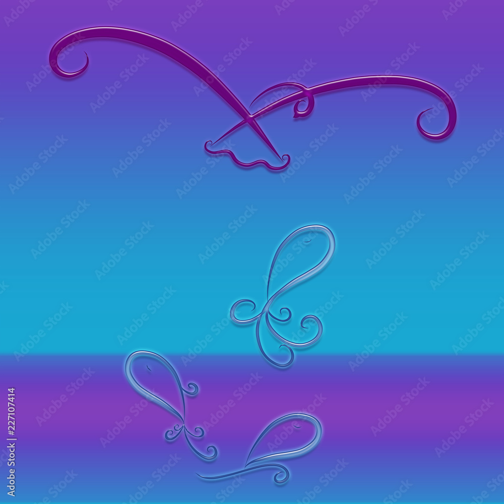 Obraz premium Background with a volumetric pattern, flying bird and fish