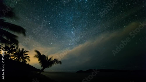 Time lapse hyperlapse of the milky way stars over the tropical beach of Flamenco in Culebra Island, Puerto Rico