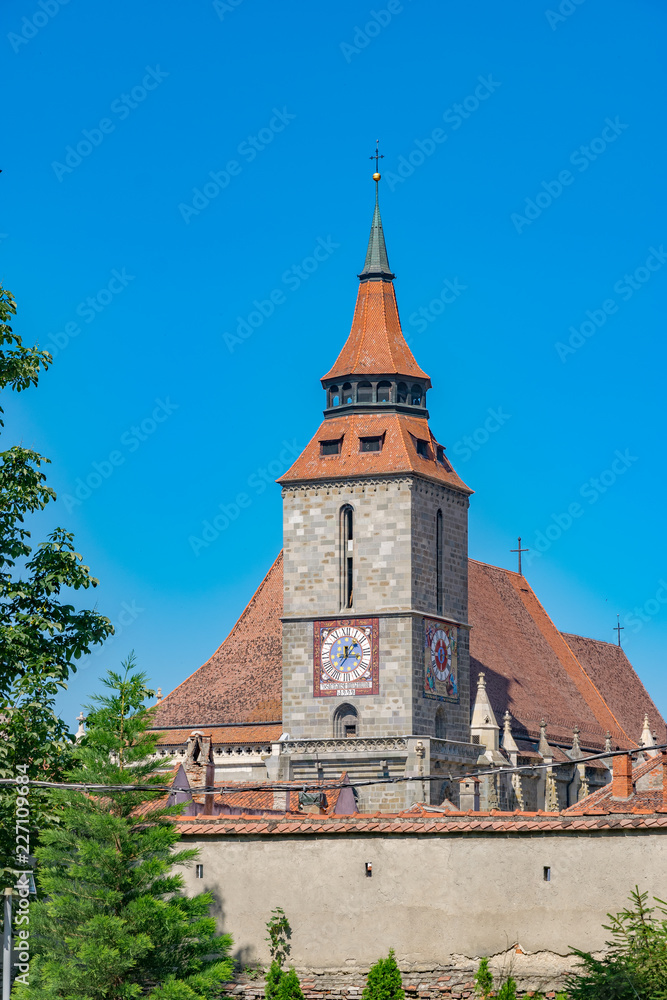 Brasov Black Church on a sunny summer day in Brasov, Romania