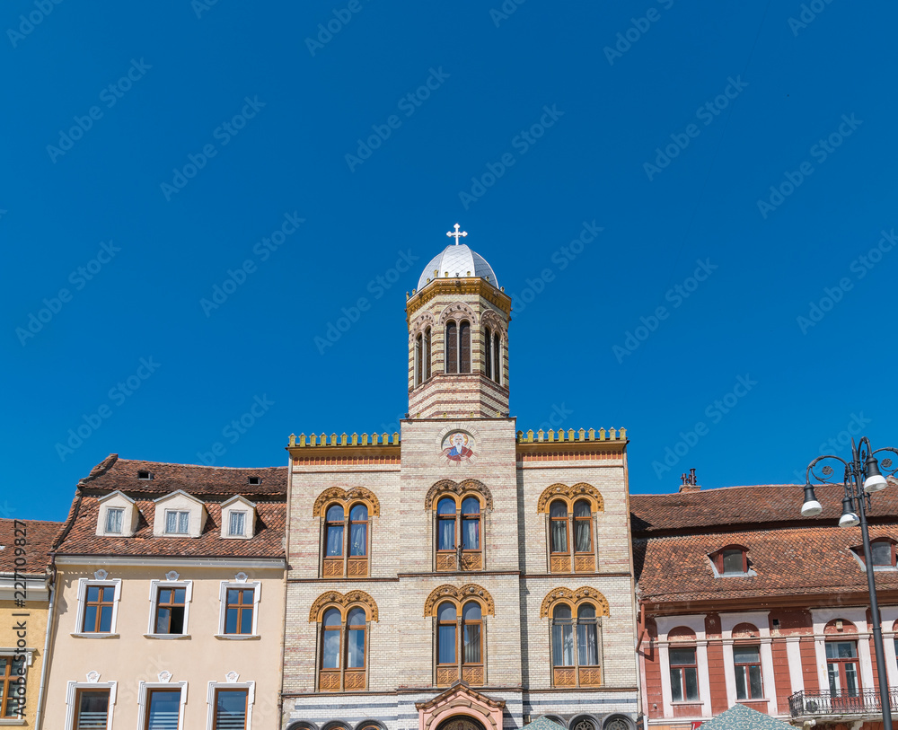 Beautiful church building in the main square in Brasov, Romania