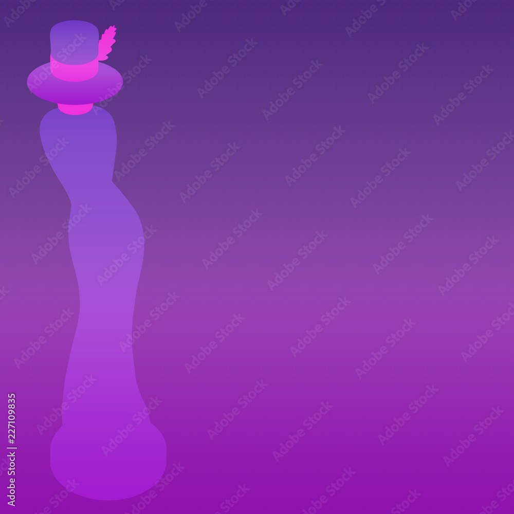 Elegant silhouette of a bottle of women's perfume on a purple background