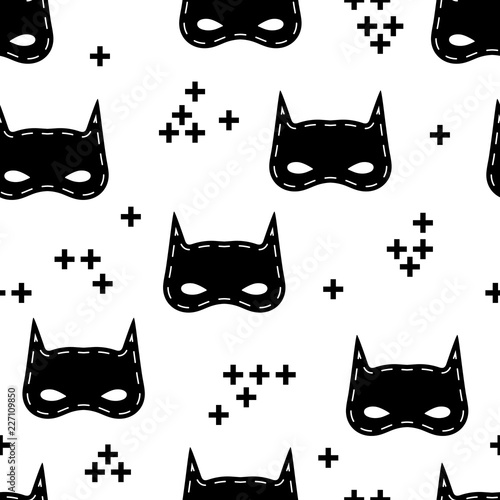 Seamless kids pattern with super hero mask