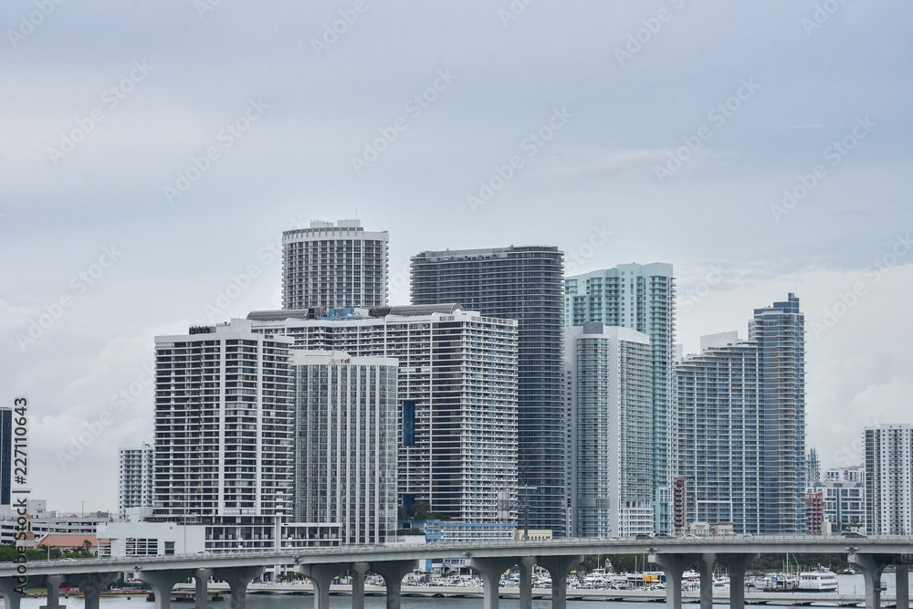 Miami, Florida buildings on a cloudy fall morning