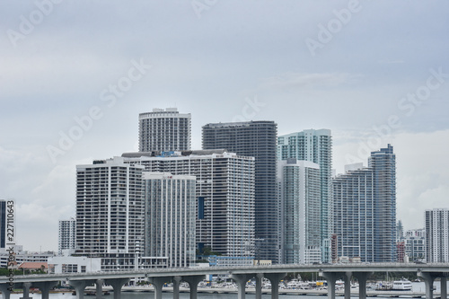 Miami  Florida buildings on a cloudy fall morning