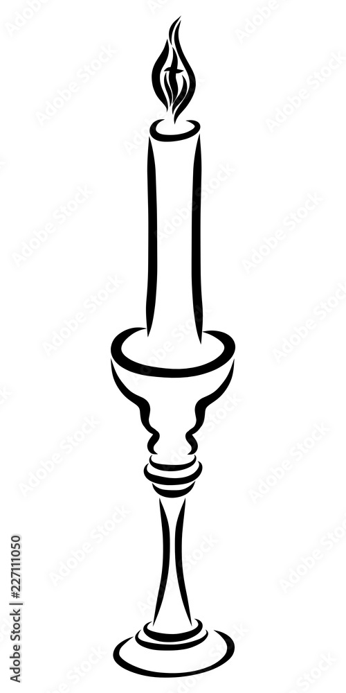 A candle in a high candlestick, a cross in a flame A candle in a high candlestick, a cross in a flame