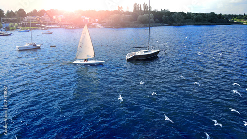 Bild auf Leinwand Aerial. Sailing sport background. Yachting.