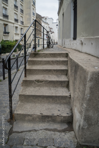 Paris, France - 10 07 2018: Montmartre. A staircase behind the Sacred Heart