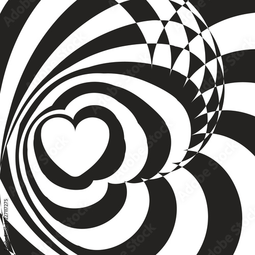 Geometric optical illusion black and white heart on a white background. Vector illustration.