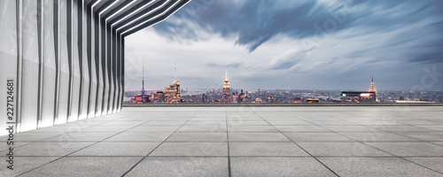 Photography empty ground with modern cityscape new york at night