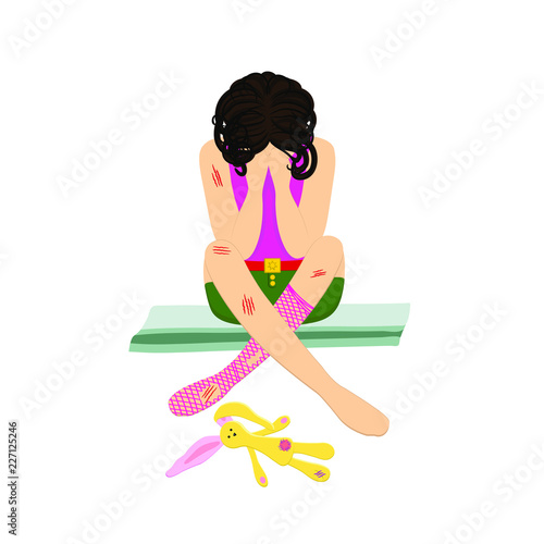 The wounded girl is crying. Vector illustration. Isolated