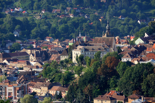 Aerial view of Old Town of Sighisoara, Romania