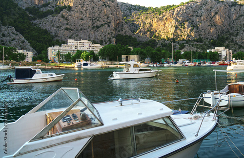 Sunset on Cetina river in Omis, Croatia.