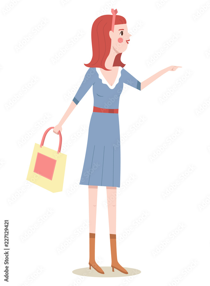 Woman pointing on something. Buyer in store. Choosing concept. Choice. Select in shop. 