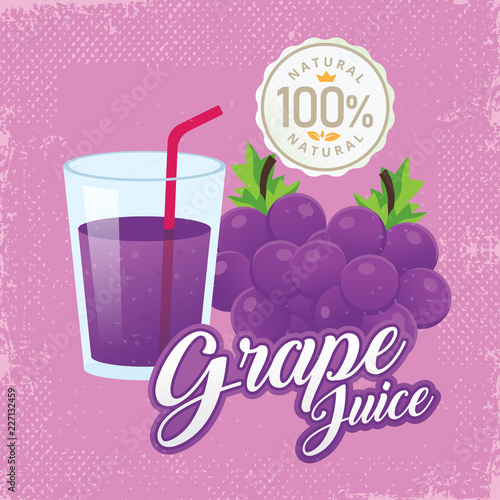 Grape juice vector. Vintage grape label design. Retro grape poster design. Vintage fresh grape juice vector illustration