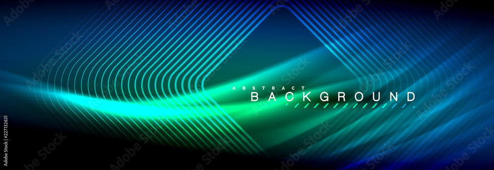Neon glowing fluid wave lines, magic energy space light concept, abstract background wallpaper design Neon glowing fluid wave lines, magic energy space light concept, abstract background wallpaper design