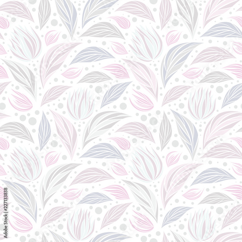 Seamless vector floral pattern with abstract mosaic flowers in pastel white colors © Atrica