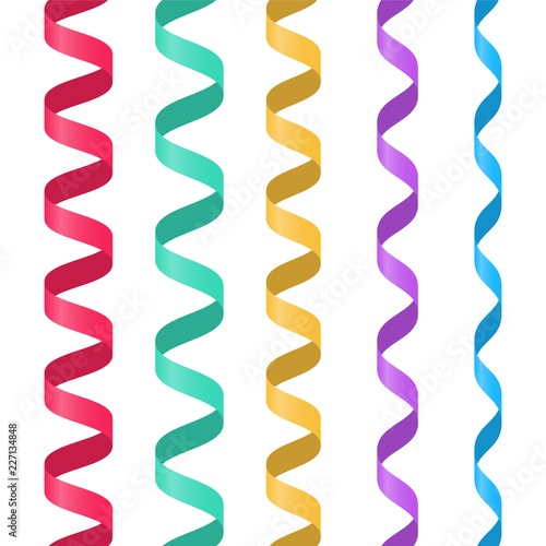 Set of flat colorful curling streamers or ribbons. Vector illust
