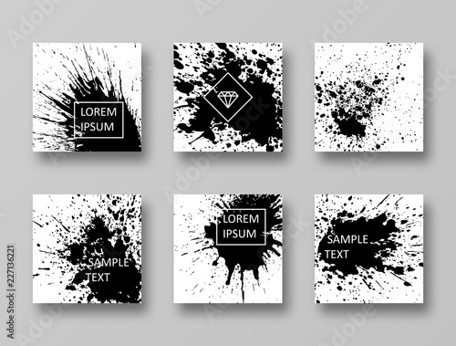 Set of grunge templates with shadows. Collection of cards with ink blots for your design.