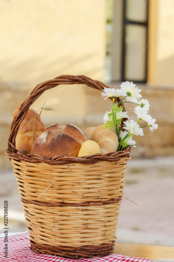 Composition with variety of baking products on a table, outdoors Composition with variety of baking products on a table, outdoors