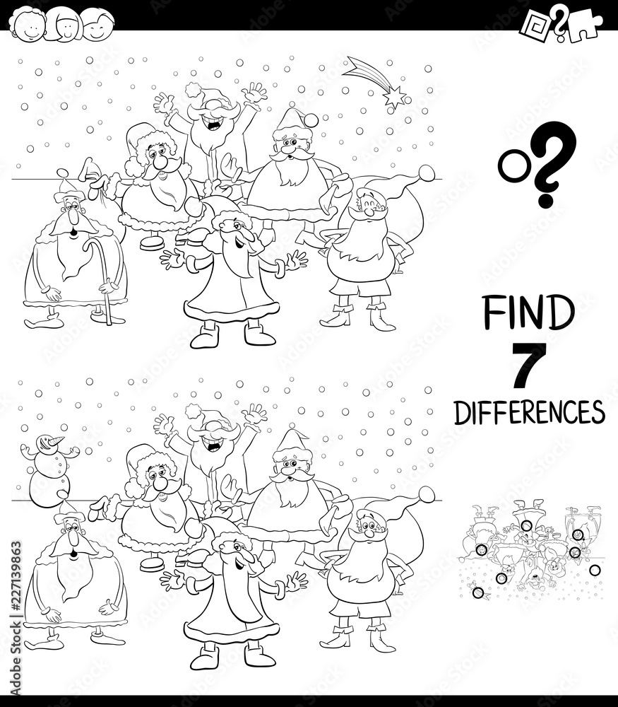 differences game with Christmas Santa color book differences game with Christmas Santa color book