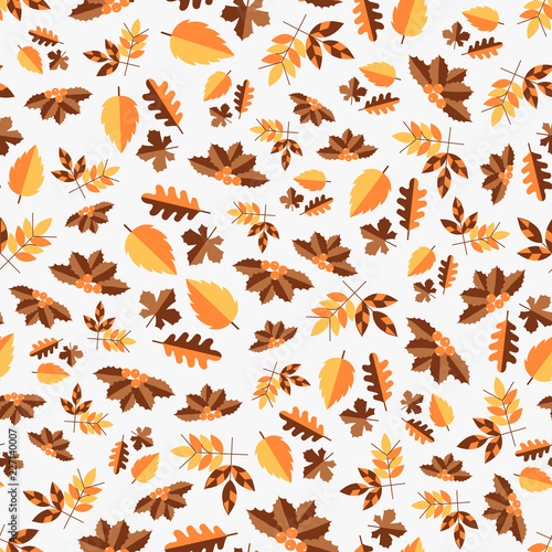 Autumn vector color seamless pattern of leaves for greeting card or web