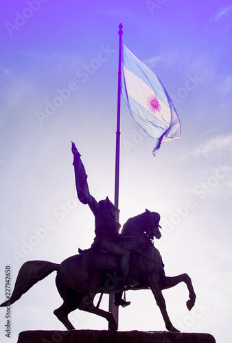 Statue of General Manuel Belgrano and Argentinian Flag in Buenos Aires photo