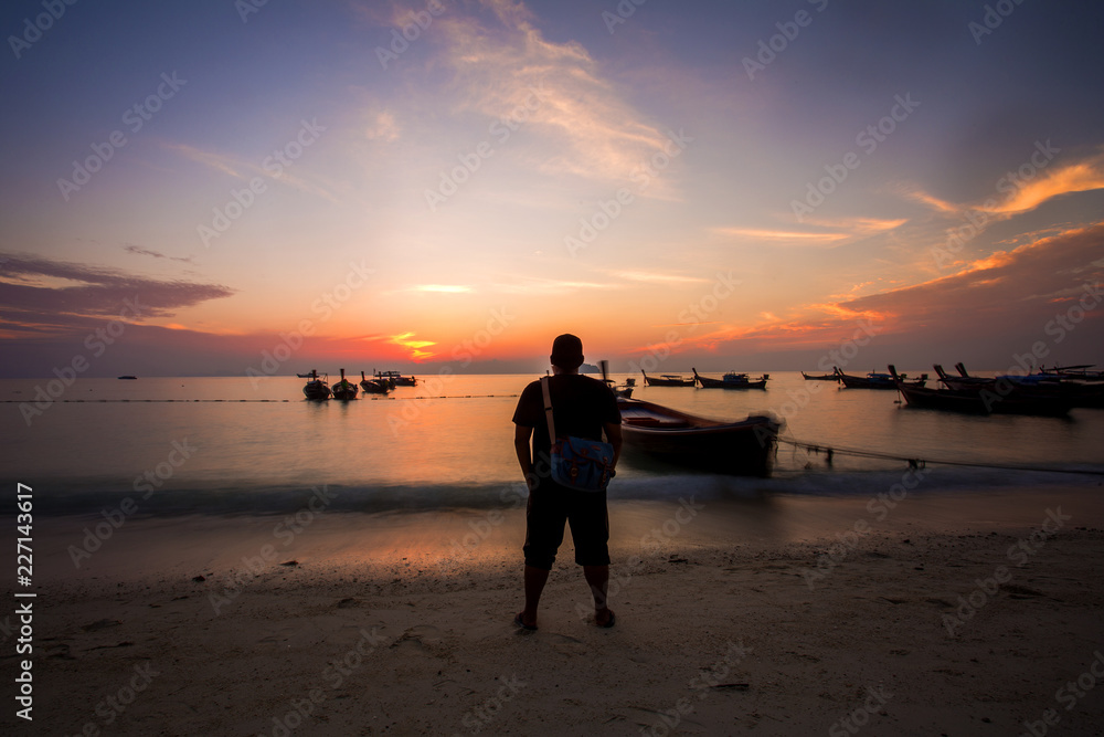 sunrise scenery at Koh Lipe Island,Thailand. Soft focus,Blur due to Long Exposure. Visible Noise due to High ISO.