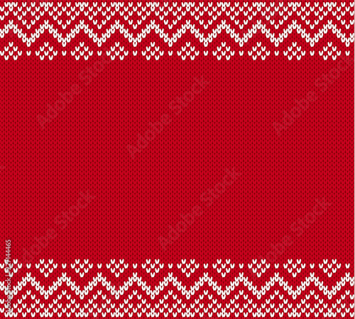 Knitted pattern for a sweater in fair Isle style. Knit geometric ornament with empty place for text.