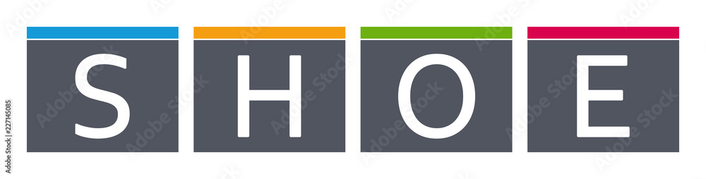 Shoe - letters written in gray boxes on white background Shoe - letters written in gray boxes on white background