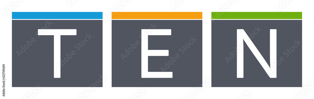 Ten - letters written in gray boxes on white background Ten - letters written in gray boxes on white background