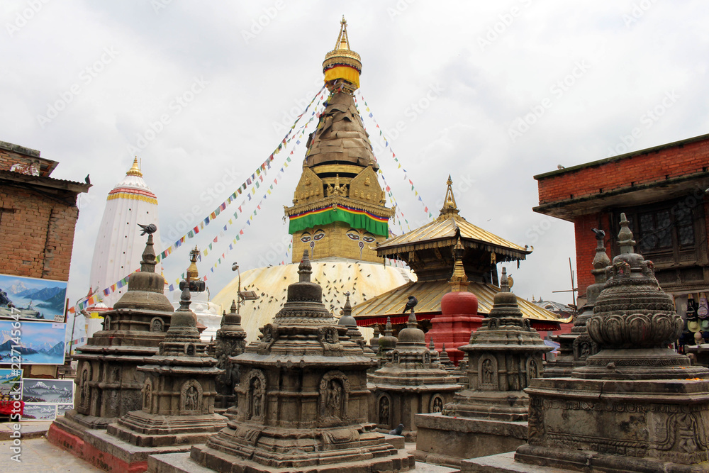 Naklejka premium Translation: Around Swayambhunath Stupa (and its eyes) or Monkey Temple of Kathmandu