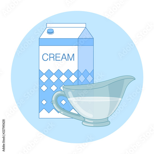 Factory pack of cream and creamer on blue background. Line art. Vector
