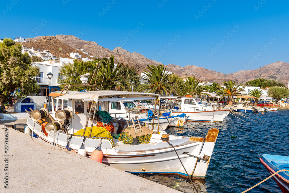 Fishing boat in the port of Livadi. Serifos island, Greece