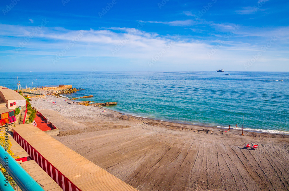 Fototapeta premium Panoramic view of Genoa beach in a beautiful summer day, Liguria, Italy