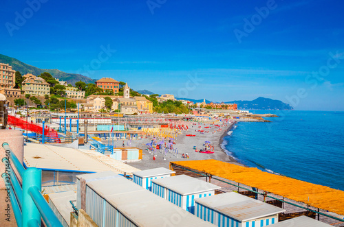 Panoramic view of Genoa beach in a beautiful summer day, Liguria, Italy