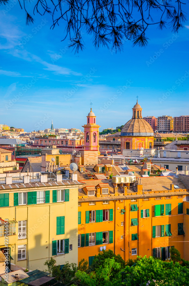 Panoramic view  of Genoa in a beautiful summer day, Liguria, Italy