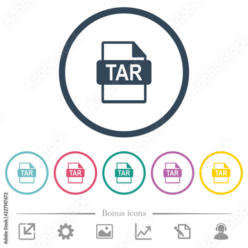 TAR file format flat color icons in round outlines