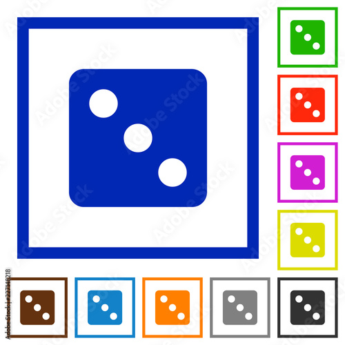 Dice three flat framed icons