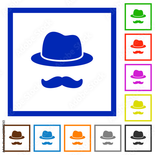 Incognito with mustache flat framed icons