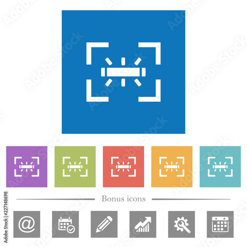 camera white balance fluorescent mode flat white icons in square backgrounds