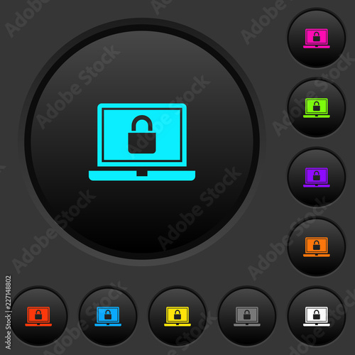 Locked laptop dark push buttons with color icons
