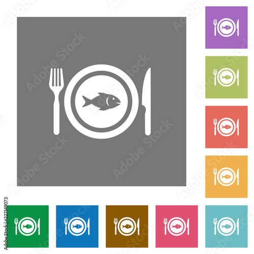 Fish for lunch square flat icons