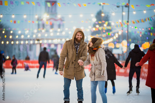 Bilde på lerret Young couple in love Caucasian man with blond hair with long hair and beard and