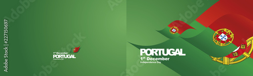 Independence Day Portugal flag ribbon two fold landscape background