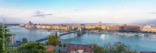 Panoramic view of Budapest and Parliament Building in Hungary in a beautiful autumn
