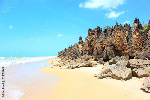 Exotic rocks by the beach of Tourinhos, in São Miguel do Gostoso, Rio Grande do Norte, Brazil