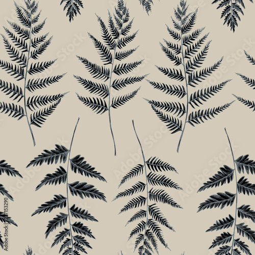 Vector seamless pattern of fern leaves. Hand drawn vector illustration