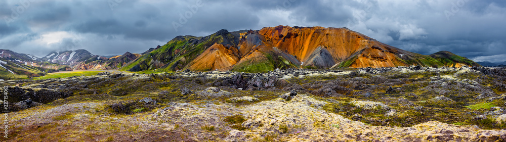 Beautiful colorful volcanic mountains Landmannalaugar in Iceland, earth formation, dramatic landscape