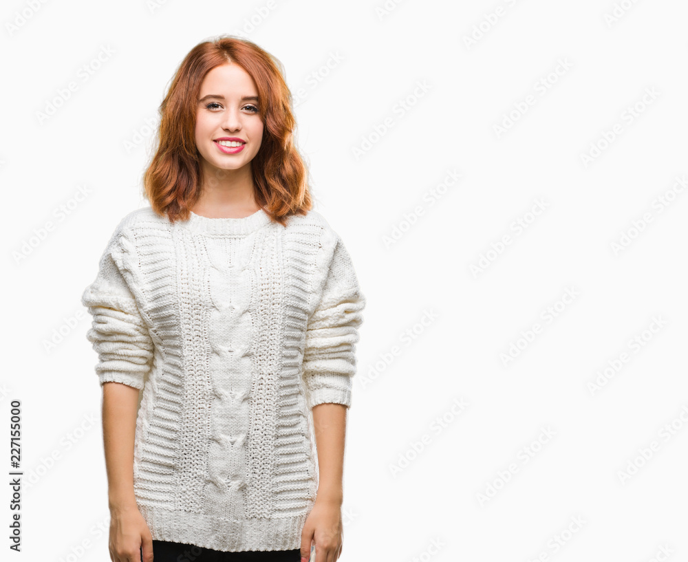 Young beautiful woman over isolated background wearing winter sweater with a happy and cool smile on face. Lucky person. Young beautiful woman over isolated background wearing winter sweater with a happy and cool smile on face. Lucky person.